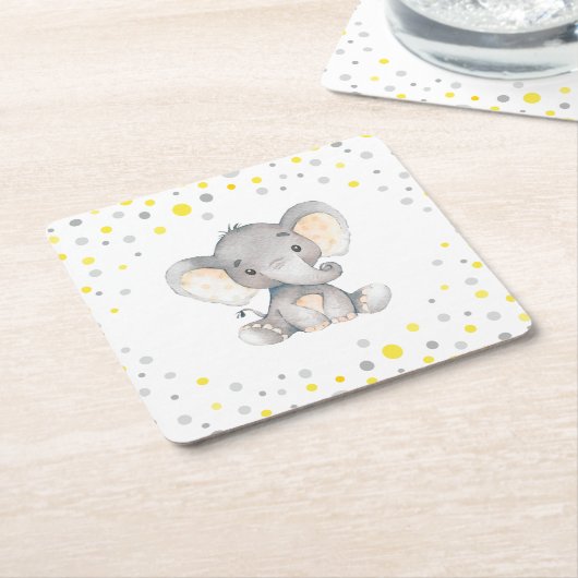 Yellow Grey Elephant Neutral Baby Shower Sprinkle Rechteckiger Pappuntersetzer (angewinkelt)