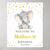 Yellow Grey Elephant Polka Dot Birthday Willkommen Poster (Vorne)