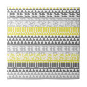 Yellow Grey Geometric Aztec Tribal Print Pattern Fliese (Vorderseite)