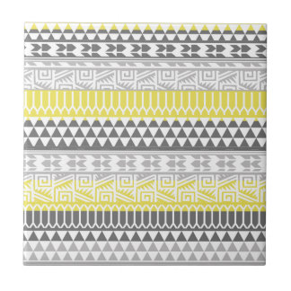 Yellow Grey Geometric Aztec Tribal Print Pattern Fliese
