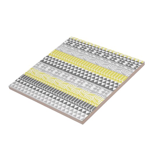 Yellow Grey Geometric Aztec Tribal Print Pattern Fliese (Seite)