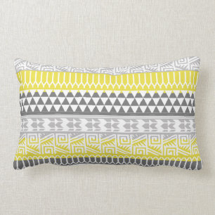 Yellow Grey Geometric Aztec Tribal Print Pattern Lendenkissen