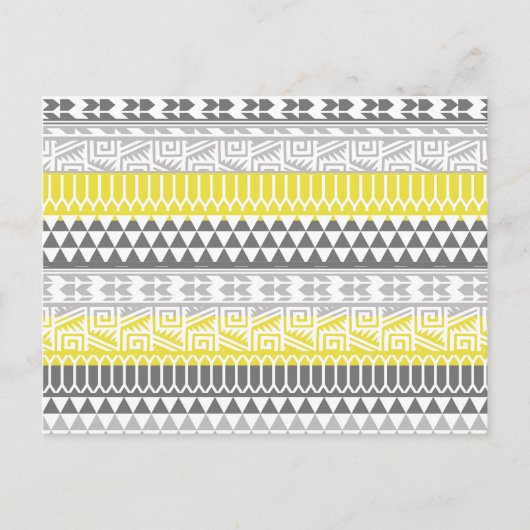 Yellow Grey Geometric Aztec Tribal Print Pattern Postkarte (Vorderseite)