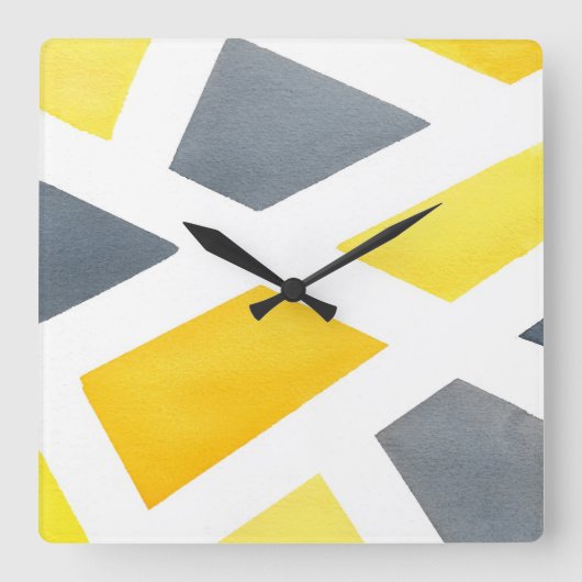 Yellow Grey Geometric Quadratische Wanduhr (Vorderseite)