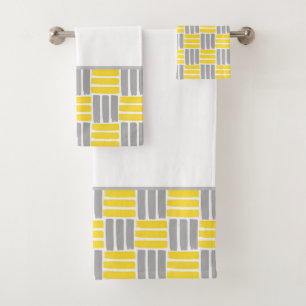 Yellow Grey Geometry Pinselstriche Muster Badhandtuch Set