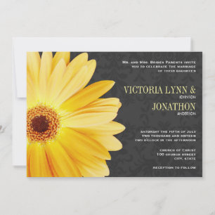 Yellow Grey Gerber Daisy Vintag Damask Wedding Einladung