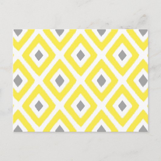 Yellow Grey Ikat Diamond Pattern Postkarte (Vorderseite)
