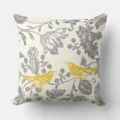Yellow Grey Ivory Floral Lovebird zum zweiten Jahr Kissen (Vorderseite)
