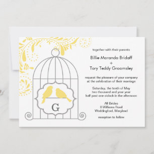 Yellow Grey Liebe Birdcage Wedding Monogram Einladung