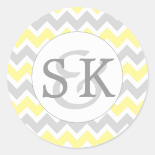 Yellow Grey Monogram Wedding Umschlag Aufkleber