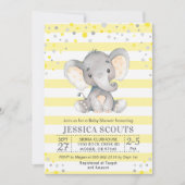 Yellow Grey Neutral Polka Dot Elephant Baby Dusche Einladung (Vorderseite)