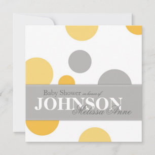 Yellow Grey Polka Dots Baby Shower Invitation Card Einladung