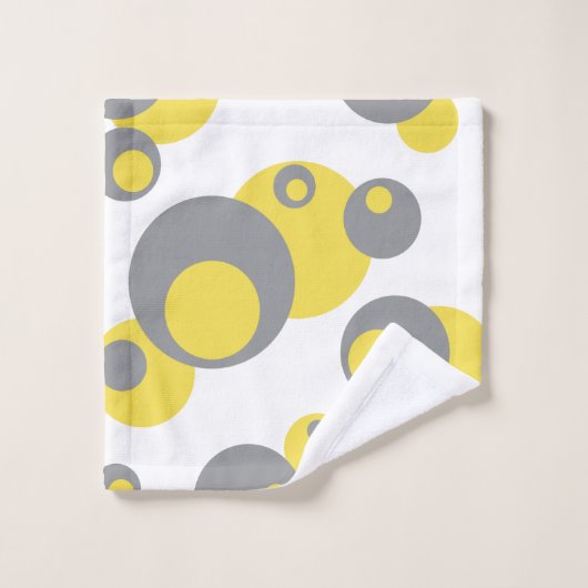 Yellow Grey Retro Circles Badhandtuch Set (Waschlappen)