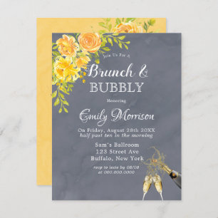Yellow Grey Rose Peony Champagne Brunch & Bubbly Einladung