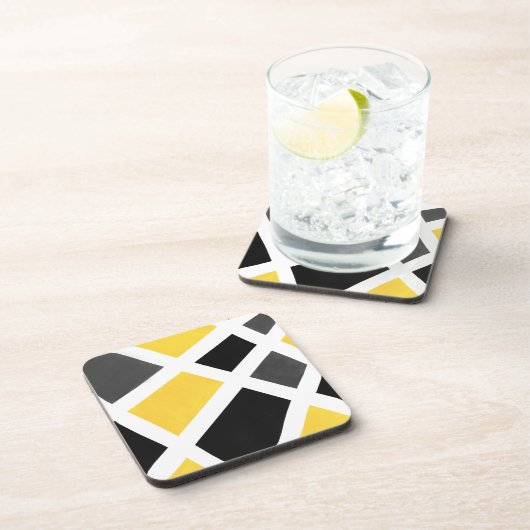 Yellow Grey Schwarz-weiß Geometric Getränkeuntersetzer (Rechte Seite)