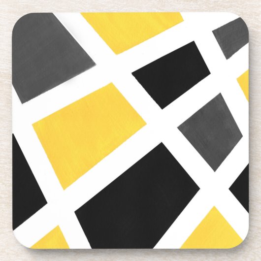 Yellow Grey Schwarz-weiß Geometric Getränkeuntersetzer (Vorderseite)