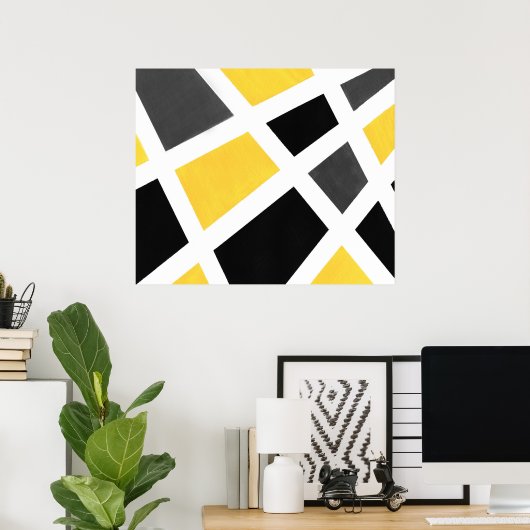 Yellow Grey Schwarz-weiß Geometric Poster (Heimbüro)