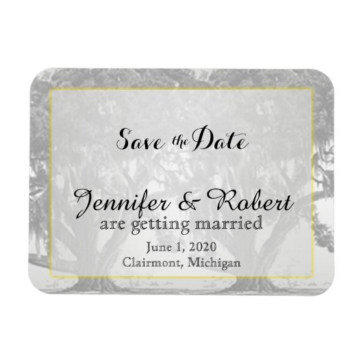 Yellow Grey Silver Oak Mossy Wedding Save the Date Magnet (Horizontal)