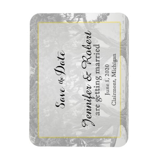Yellow Grey Silver Oak Mossy Wedding Save the Date Magnet (Vertikal)