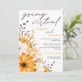Yellow Grey Watercolor Florals Virtual Wedding Einladung (Stehend Vorderseite)