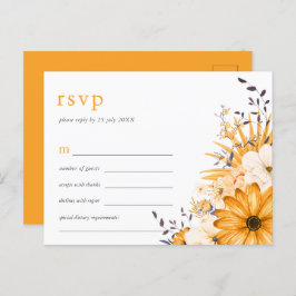 Yellow Grey Watercolor Florals Wedding RSVP Einladungspostkarte