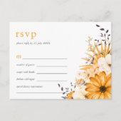 Yellow Grey Watercolor Florals Wedding RSVP Einladungspostkarte (Vorderseite)
