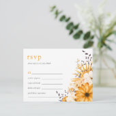 Yellow Grey Watercolor Florals Wedding RSVP Einladungspostkarte (Stehend Vorderseite)