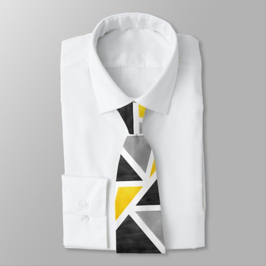Yellow Grey White Abstrakt Geometric Krawatte (Gebunden)