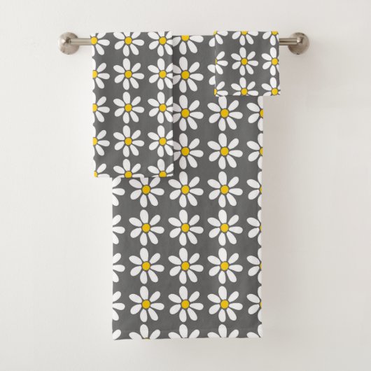 Yellow Grey White Daisy Pattern Badhandtuch Set (Insitu)