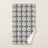 Yellow Grey White Daisy Pattern Badhandtuch Set (Handtuch)