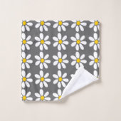 Yellow Grey White Daisy Pattern Badhandtuch Set (Waschlappen)