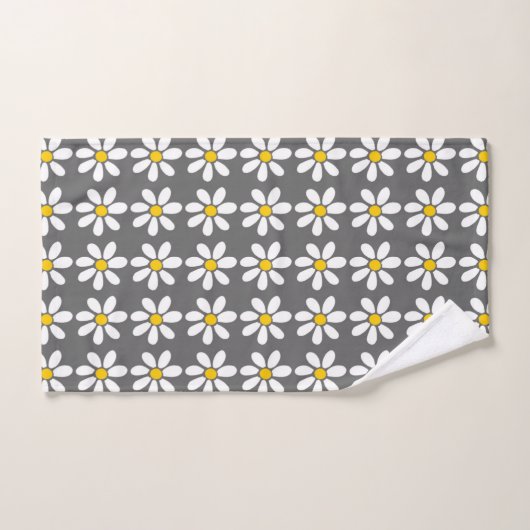 Yellow Grey White Daisy Pattern Badhandtuch Set (Handtuch)