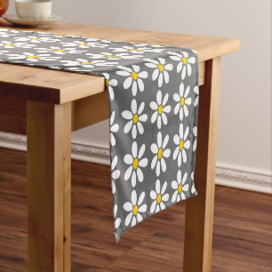 Yellow Grey White Daisy Pattern Kurzer Tischläufer