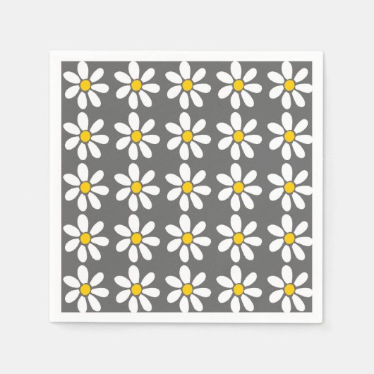 Yellow Grey White Daisy Pattern Serviette (Vorderseite)