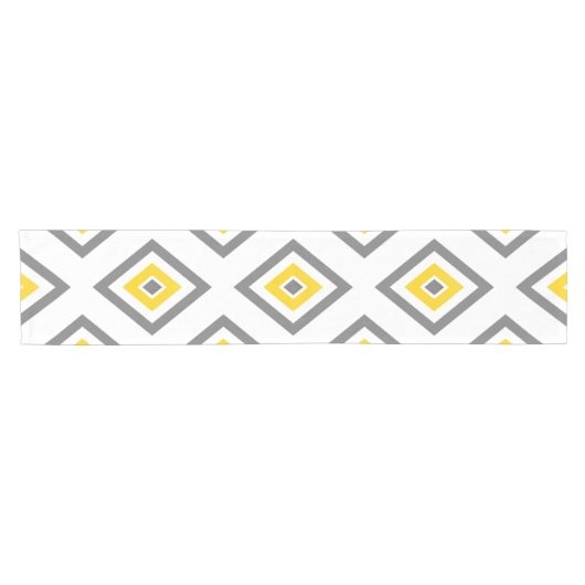 Yellow Grey White Diamond Geometric Pattern Kurzer Tischläufer (Horizontal)
