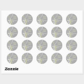 Yellow Grey White Floral 1,5" Hochzeitsaufkleber Runder Aufkleber (Blatt)