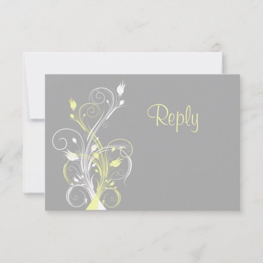 Yellow Grey White Floral RSVP Card Einladung (Vorderseite)