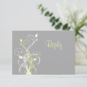 Yellow Grey White Floral RSVP Card Einladung (Stehend Vorderseite)