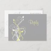 Yellow Grey White Floral RSVP Card Einladung (Vorne/Hinten)
