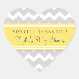 Yellow Grey Zickzack Baby Shower Pflegeaufkleber Herz-Aufkleber