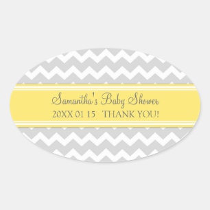 Yellow Grey Zickzack Baby Shower Pflegeaufkleber Ovaler Aufkleber