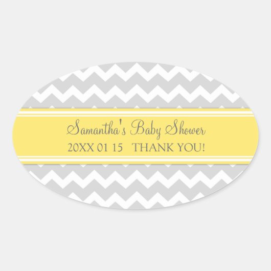 Yellow Grey Zickzack Baby Shower Pflegeaufkleber Ovaler Aufkleber (Vorderseite)