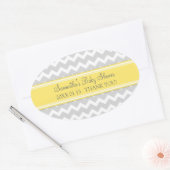Yellow Grey Zickzack Baby Shower Pflegeaufkleber Ovaler Aufkleber (Umschlag)