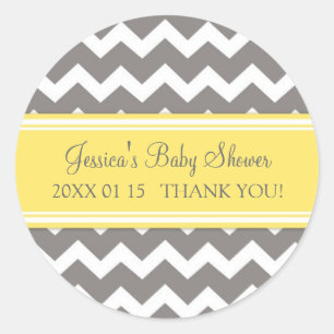 Yellow Grey Zickzack Baby Shower Pflegeaufkleber Runder Aufkleber