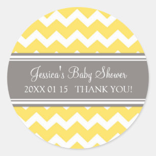 Yellow Grey Zickzack Baby Shower Pflegeaufkleber Runder Aufkleber
