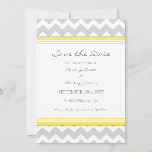 Yellow Grey Zickzack Foto Wedding Save the Date (Vorderseite)