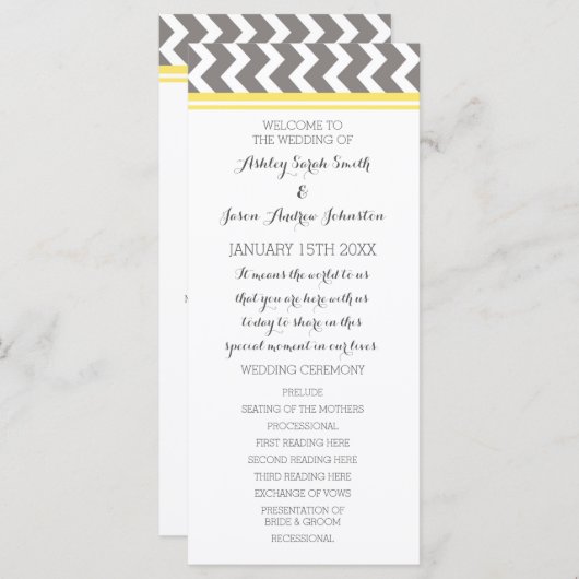 Yellow Grey Zickzack Wedding Program Programm (Vorne/Hinten)