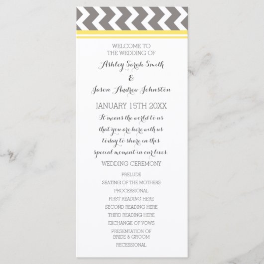 Yellow Grey Zickzack Wedding Program Programm (Vorderseite)