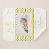 Yellow Grey Zigzag Stripes Hello World Quote Photo Sherpadecke (Vorderseite (Horizontal))