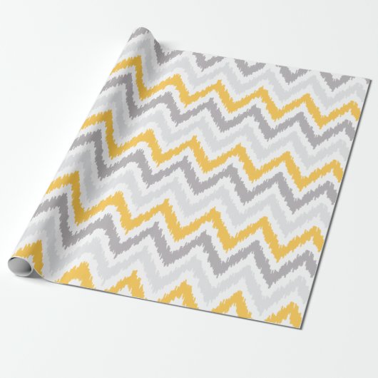 Yellow Grey Zigzags Ikat Pattern Geschenkpapier (Ungerollt)